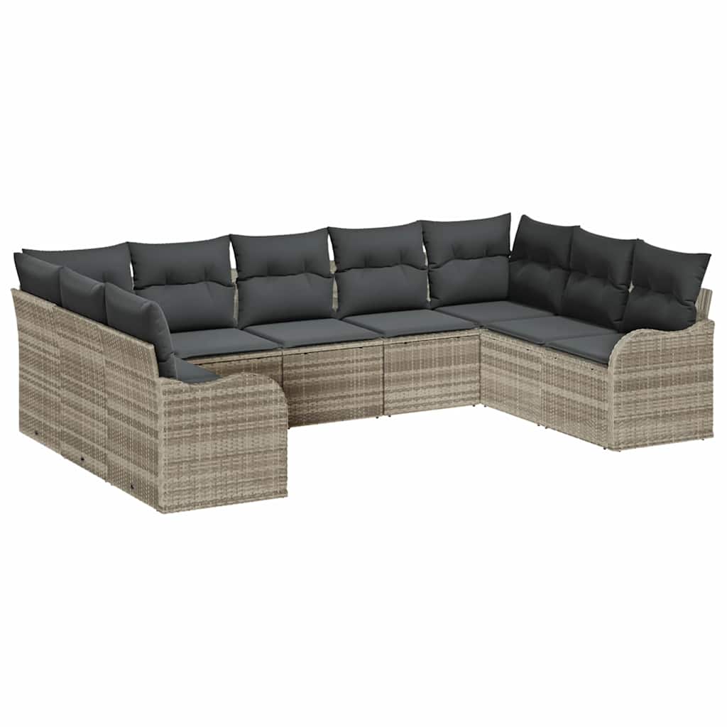 vidaXL Zestaw Sof na Ogród z poduszką 9 pcs Jasnoszary Polirattan