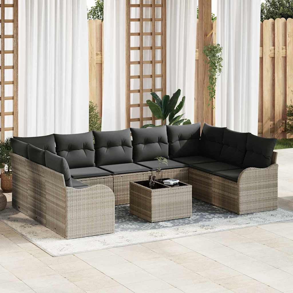 vidaXL Zestaw Sof na Ogród 10 pcs Jasnoszary polirattan