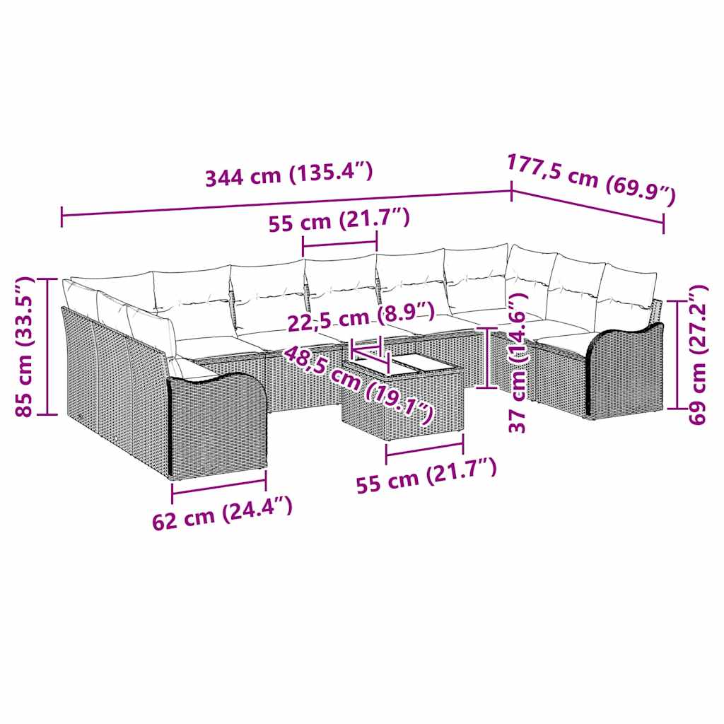 vidaXL Zestaw Sof na Ogród Czarny 55 x 55 x 37 cm polirattan