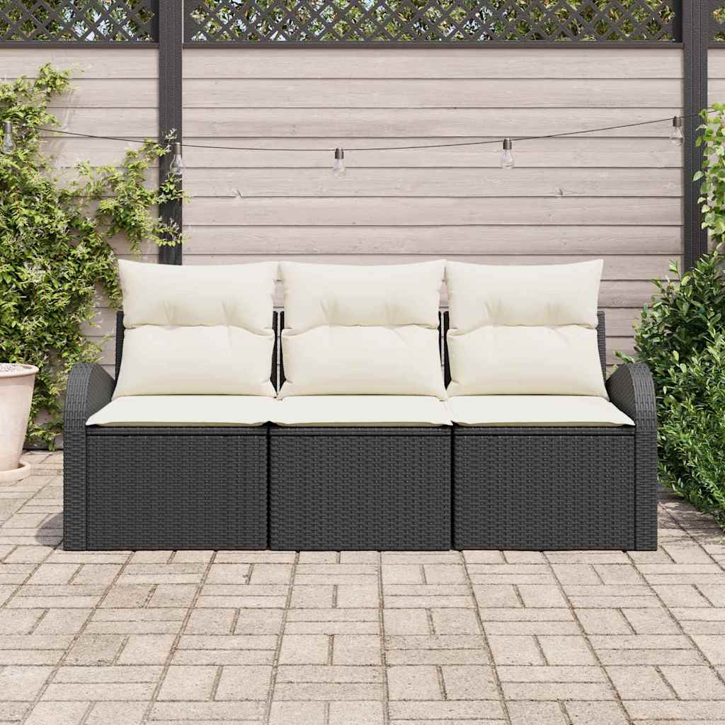 vidaXL Zestaw Sof na Ogród z poduszką 3 pcs Czarny Polirattan