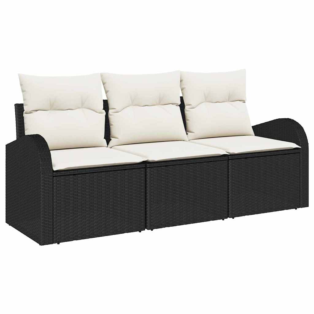 vidaXL Zestaw Sof na Ogród z poduszką 3 pcs Czarny Polirattan