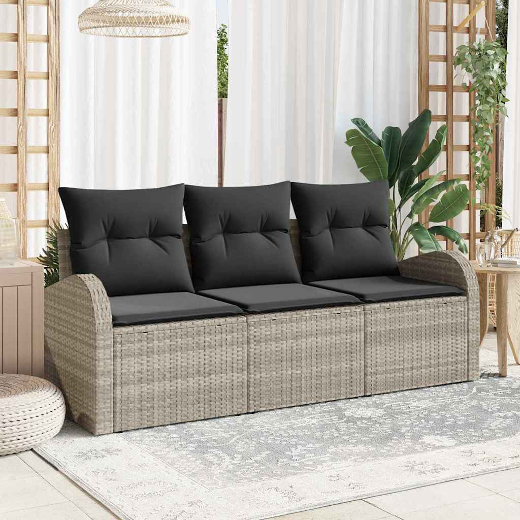 vidaXL Zestaw Sof na Ogród z poduszką 3 pcs Jasnoszary Polirattan