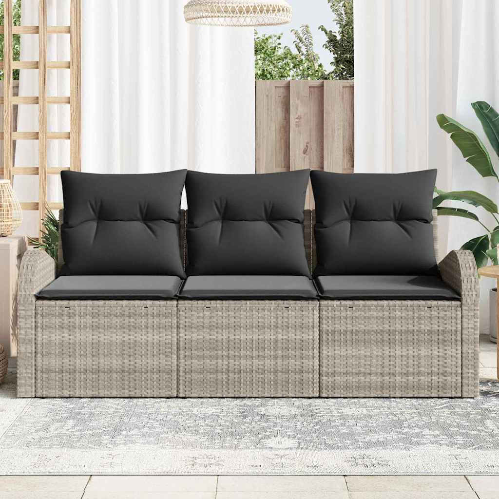 vidaXL Zestaw Sof na Ogród z poduszką 3 pcs Jasnoszary Polirattan
