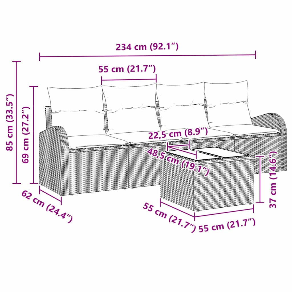 vidaXL Zestaw Sof na Ogród Czarny 55 x 55 x 37 cm polirattan