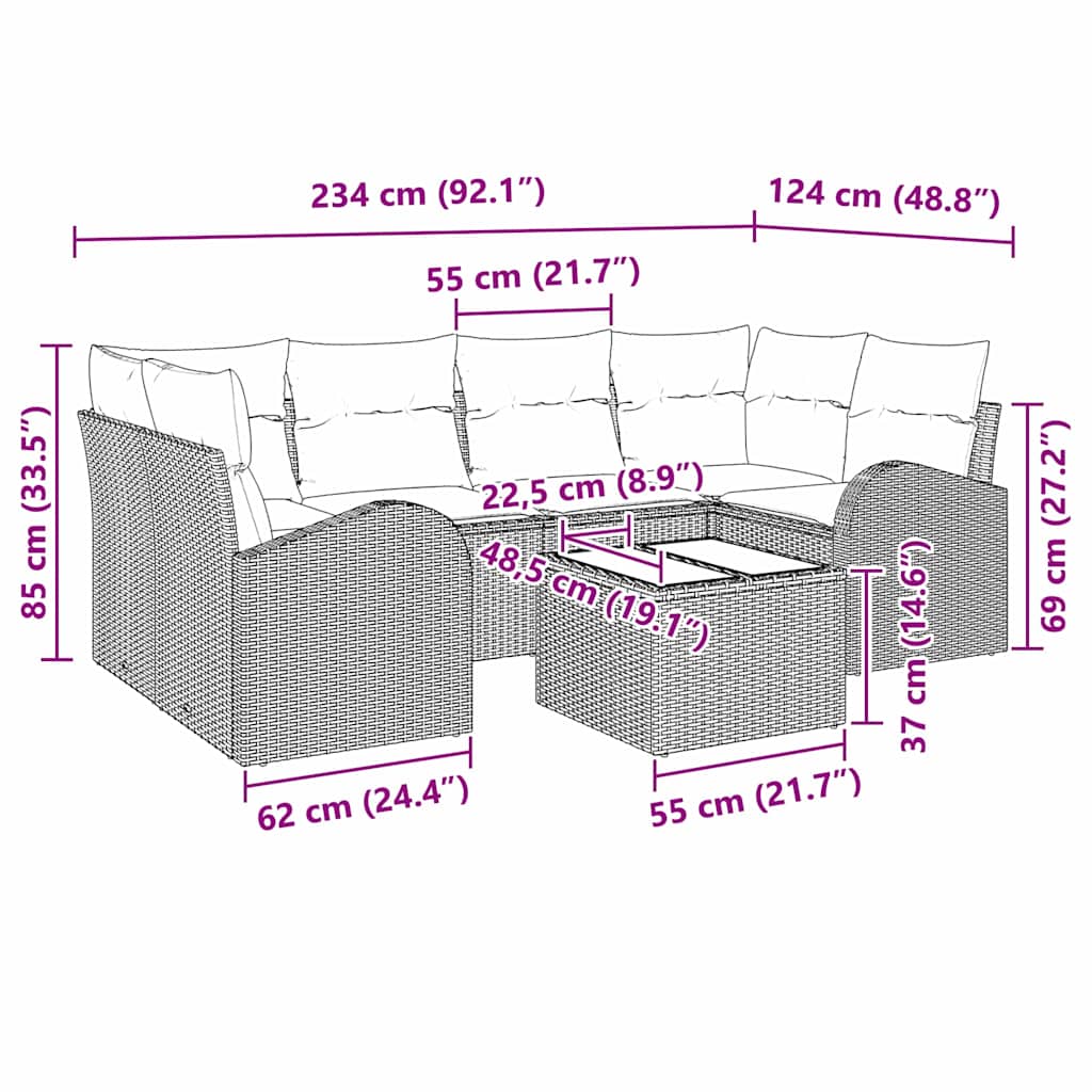 vidaXL Zestaw Sof na Ogród Beżowy 55 x 55 x 37 cm polirattan
