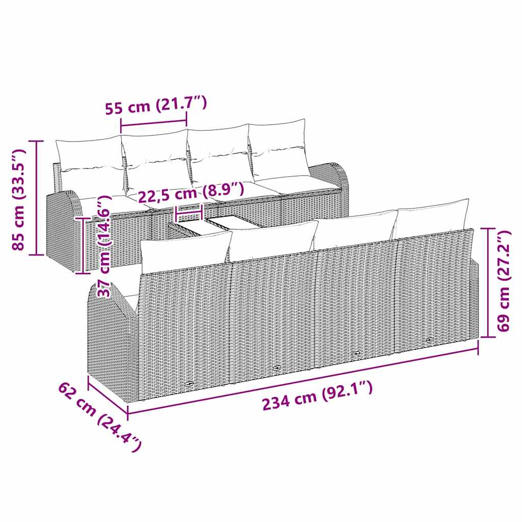 vidaXL Zestaw Sof na Ogród Beżowy 55 x 55 x 37 cm polirattan