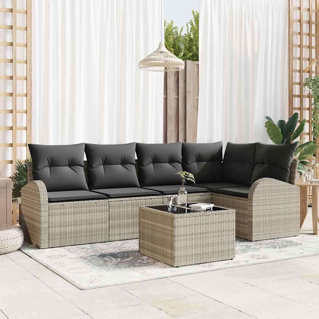 vidaXL Zestaw Sof z poduszką 6 pcs Jasnoszary Poliester