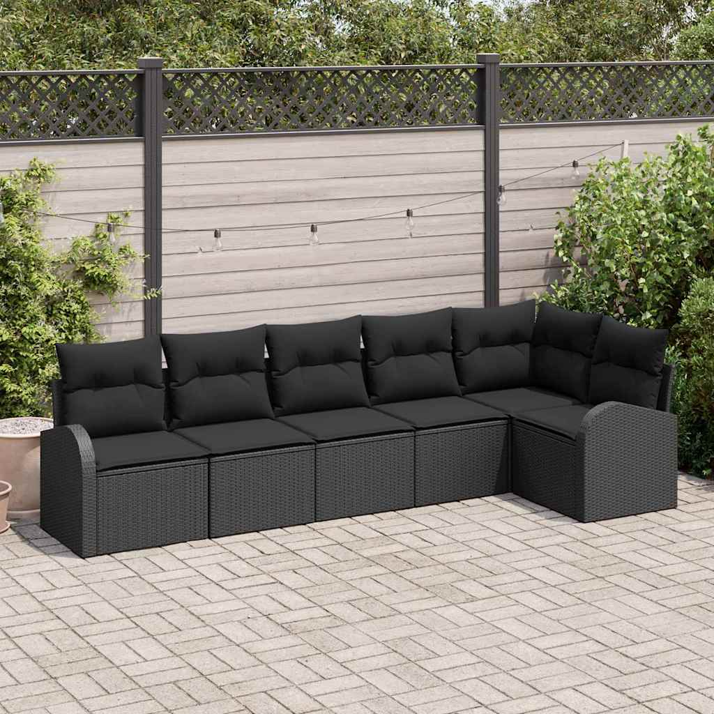 vidaXL Zestaw Sof na Ogród z poduszką 6 pcs Czarny Polirattan