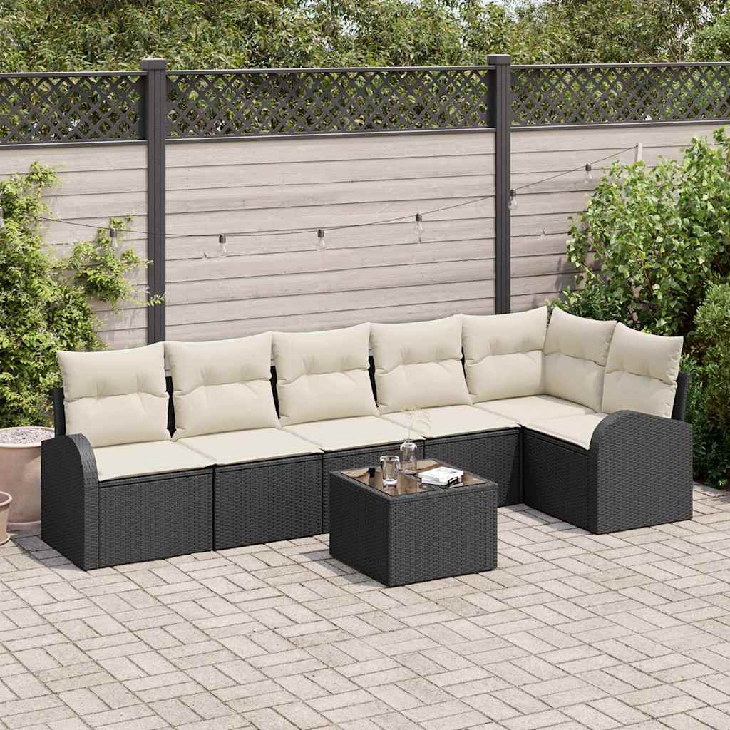 vidaXL Zestaw Sof na Ogród z poduszką 7 pcs Czarny Polirattan