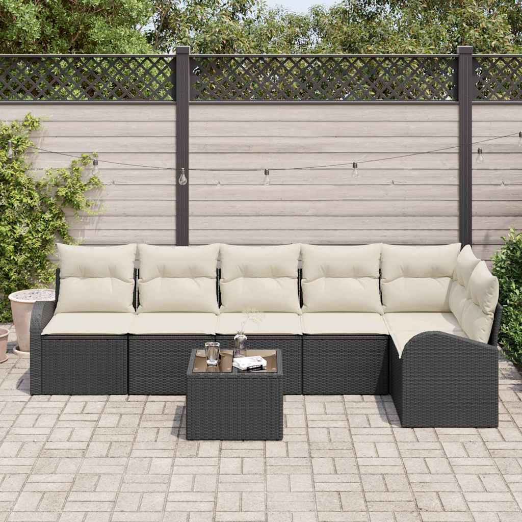 vidaXL Zestaw Sof na Ogród z poduszką 7 pcs Czarny Polirattan