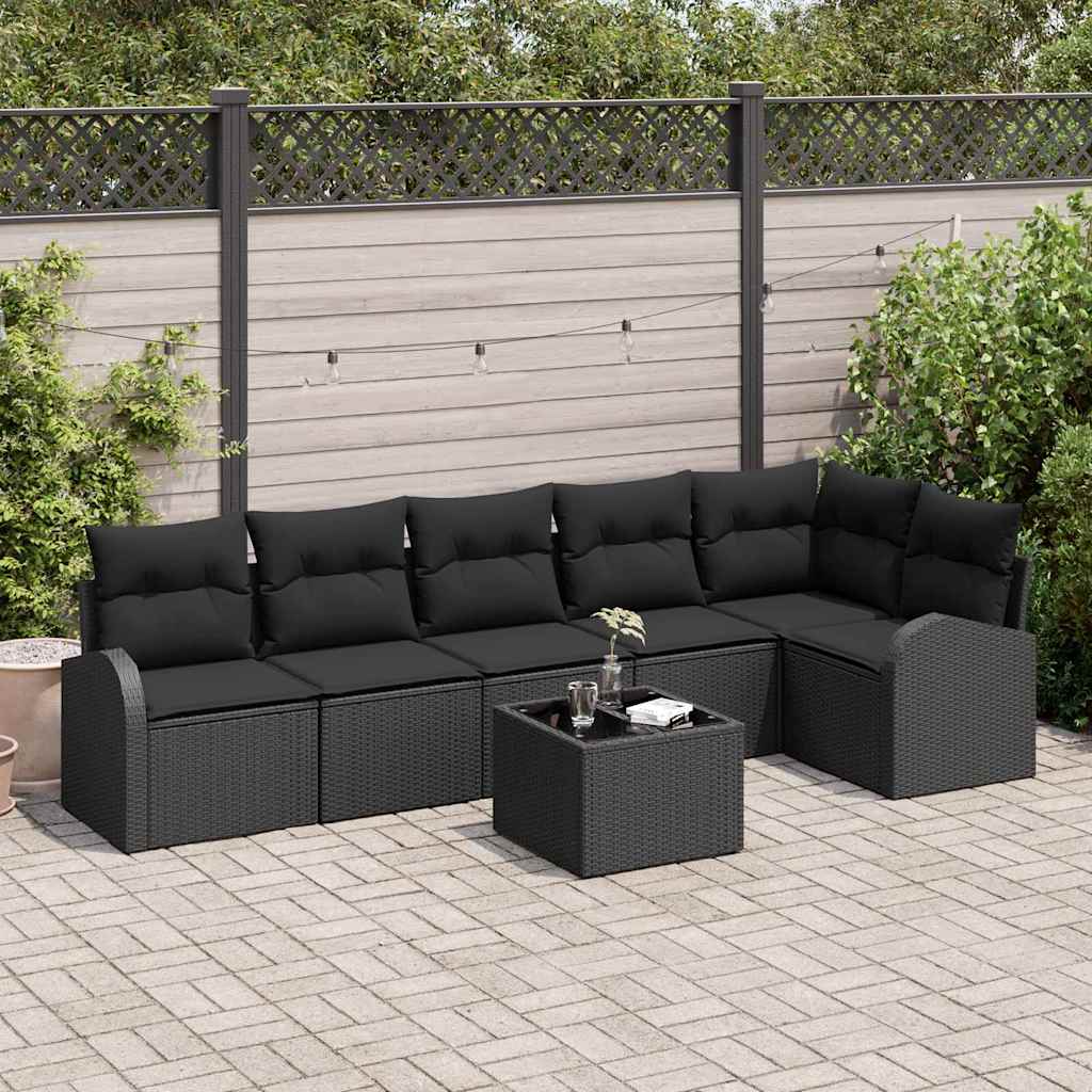 vidaXL Zestaw Sof na Ogród z poduszką 7 pcs Czarny Polirattan