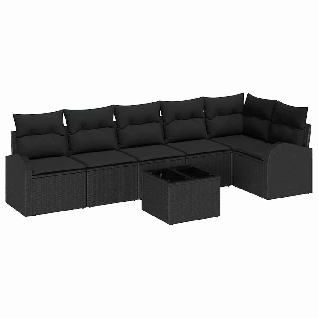 vidaXL Zestaw Sof na Ogród z poduszką 7 pcs Czarny Polirattan