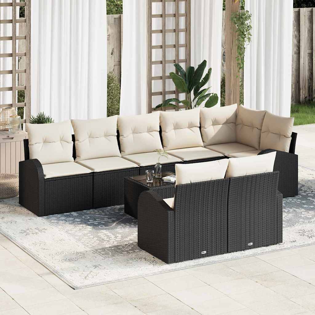 vidaXL Zestaw Sof na Ogród Czarny i kremowy 55 x 55 x 37 cm polirattan