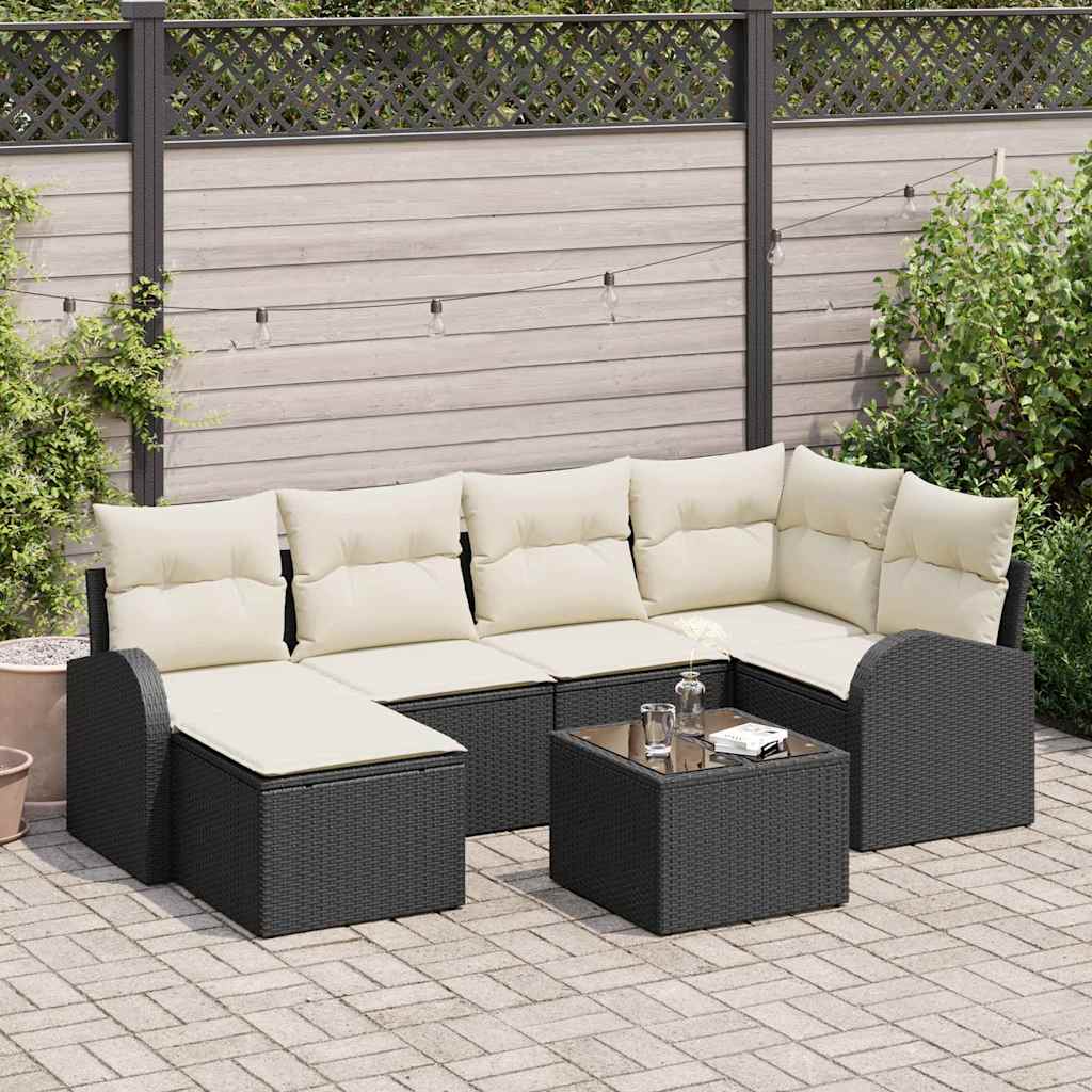 vidaXL Zestaw Sof na Ogród 7 szt. Czarny polirattan