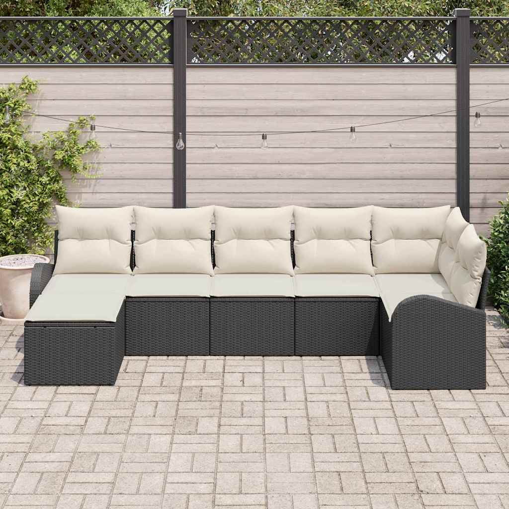 vidaXL Zestaw Sof na Ogród z poduszką 7 pcs Czarny Polirattan