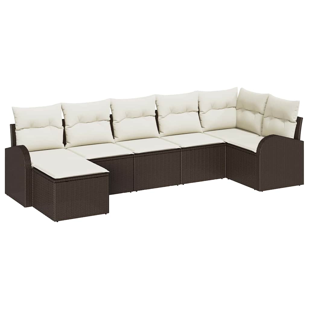 vidaXL Zestaw Sof na Ogród z poduszką 7 pcs Brązowy Polirattan