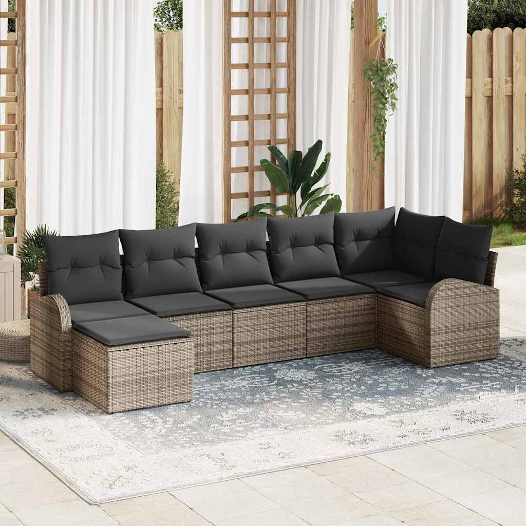 vidaXL Zestaw Sof na Ogród z poduszką 7 pcs Szary Polirattan