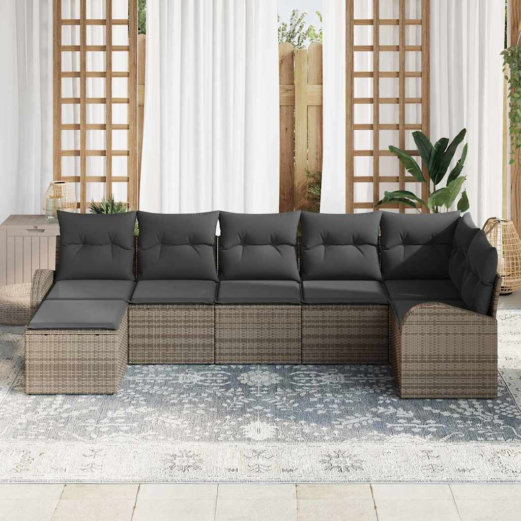 vidaXL Zestaw Sof na Ogród z poduszką 7 pcs Szary Polirattan