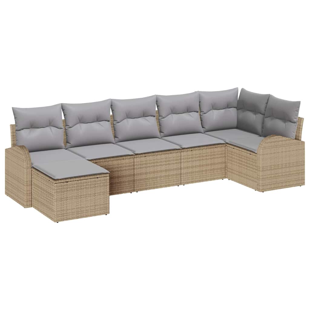 vidaXL Zestaw Sof na Ogród z poduszką 7 pcs Beżowy Polirattan
