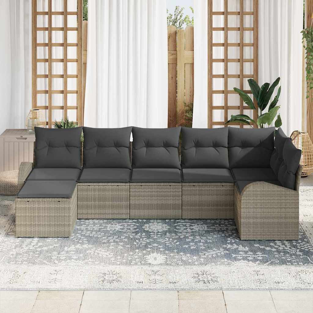 vidaXL Zestaw Sof na Ogród z poduszką 7 pcs Jasnoszary Rattan poli