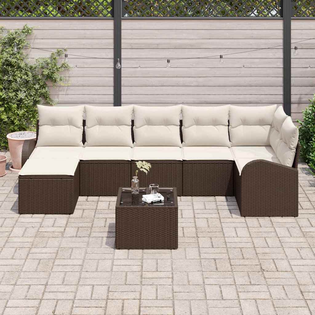 vidaXL Zestaw Sof na Ogród z poduszką 8 pcs Brązowy Polirattan