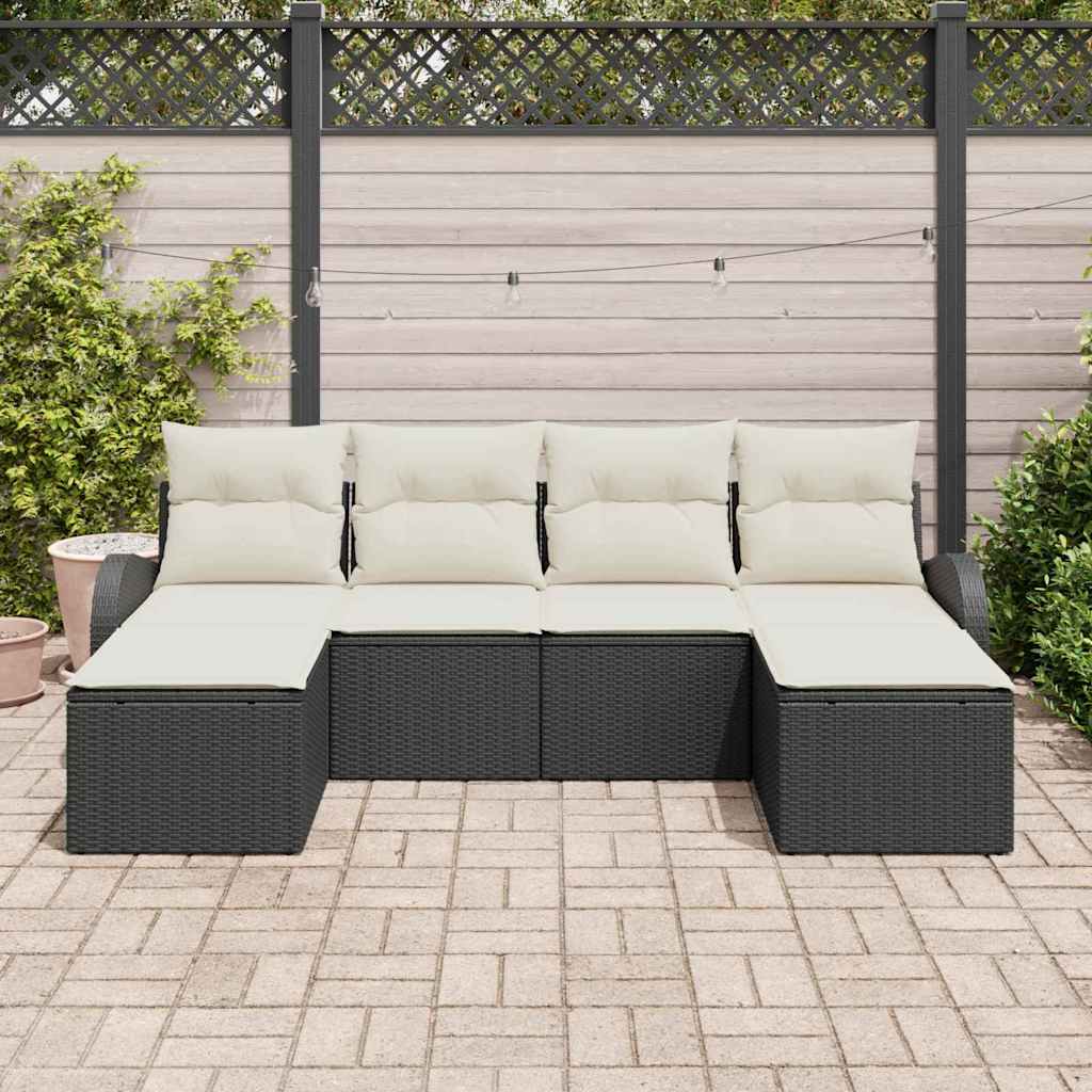 vidaXL Zestaw Sof na Ogród z poduszką 6 pcs Czarny Rattan poli