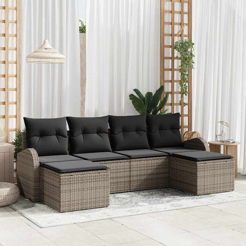 vidaXL Zestaw Sof na Ogród z poduszką 6 pcs Szary Rattan poli