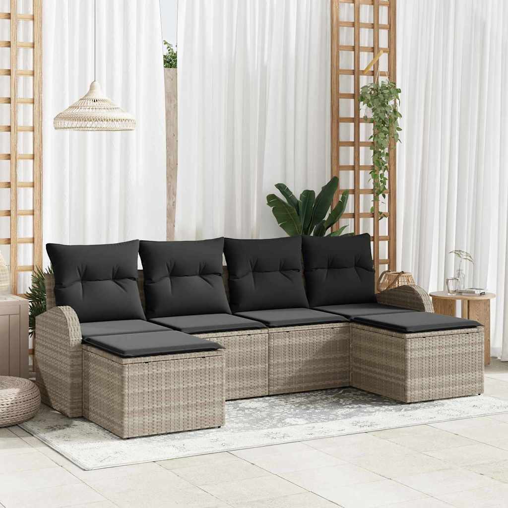 vidaXL Zestaw Sof na Ogród z poduszką 6 pcs Jasnoszary Rattan poli