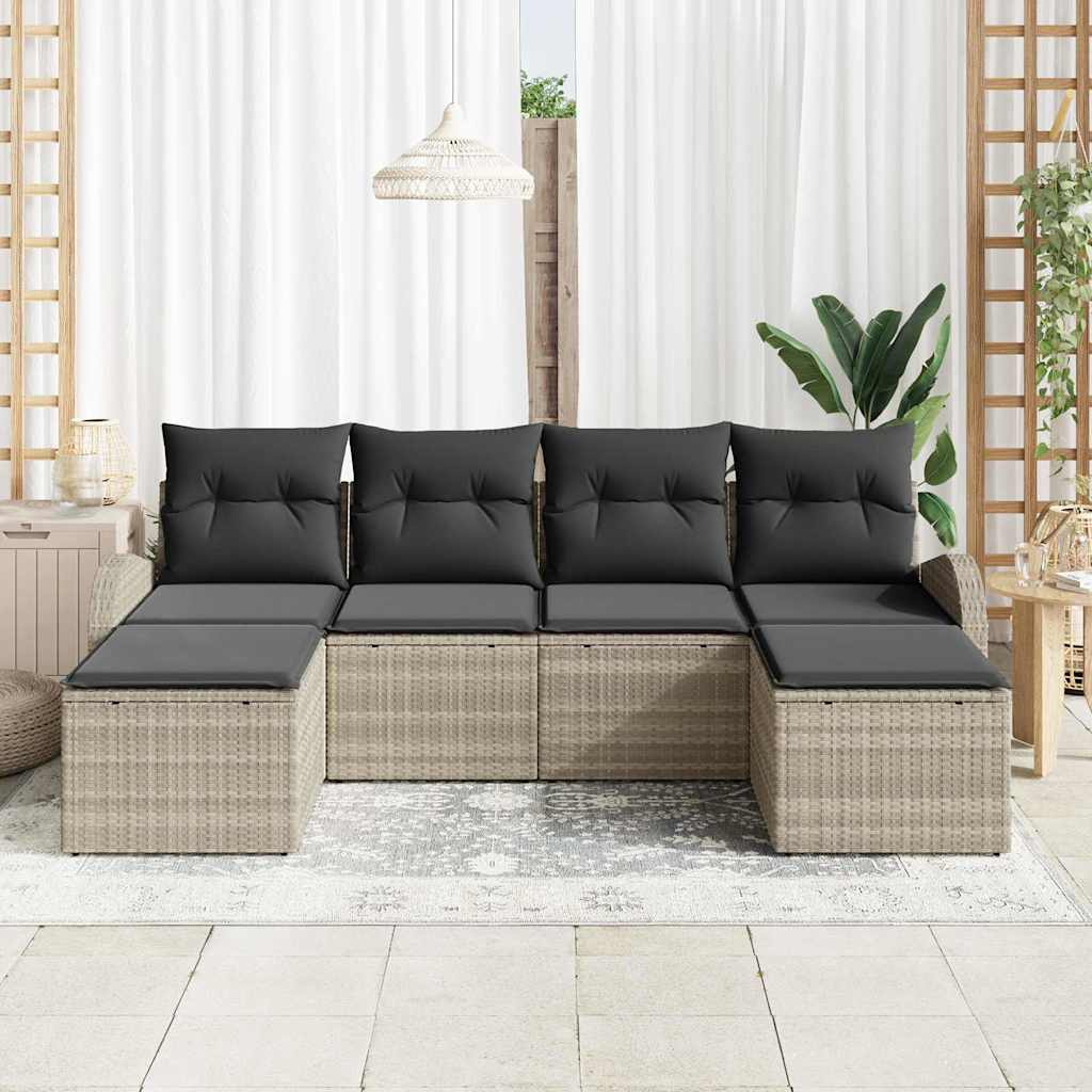 vidaXL Zestaw Sof na Ogród z poduszką 6 pcs Jasnoszary Rattan poli