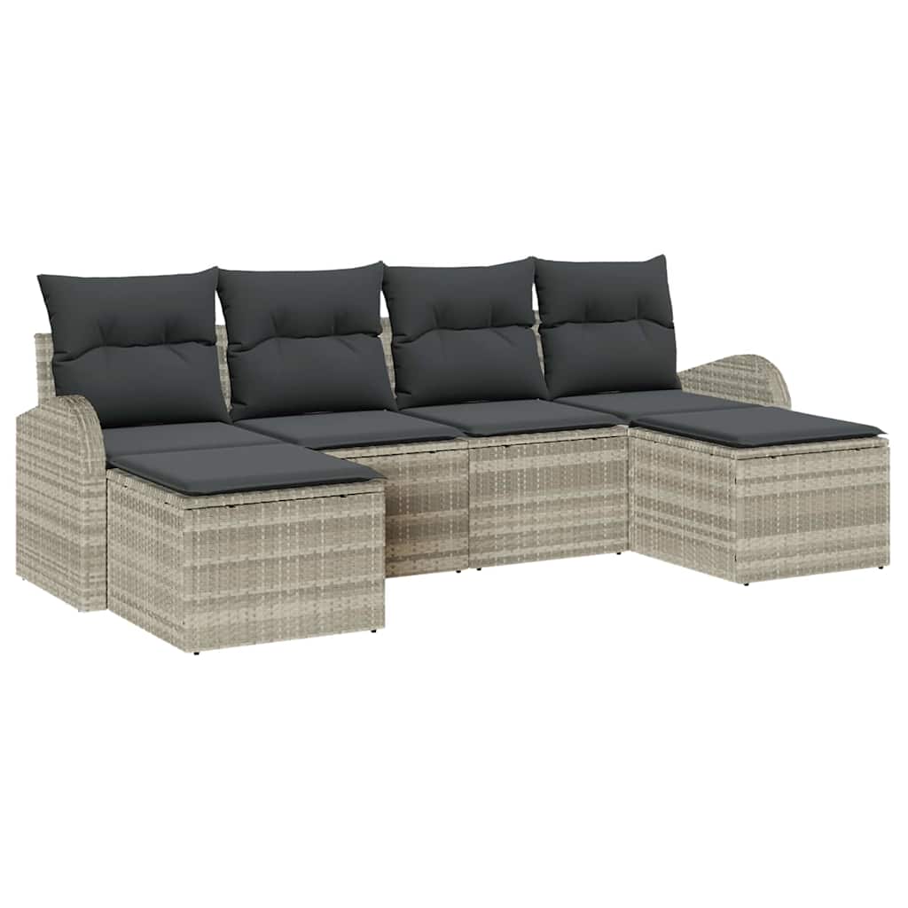 vidaXL Zestaw Sof na Ogród z poduszką 6 pcs Jasnoszary Rattan poli