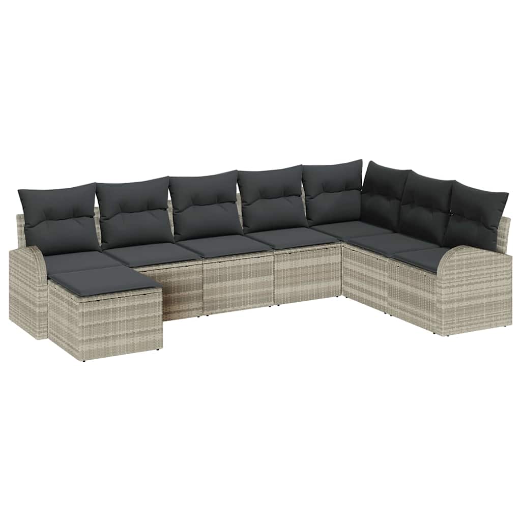 vidaXL Zestaw Sof na Ogród z poduszką 8 pcs Jasnoszary Polirattan