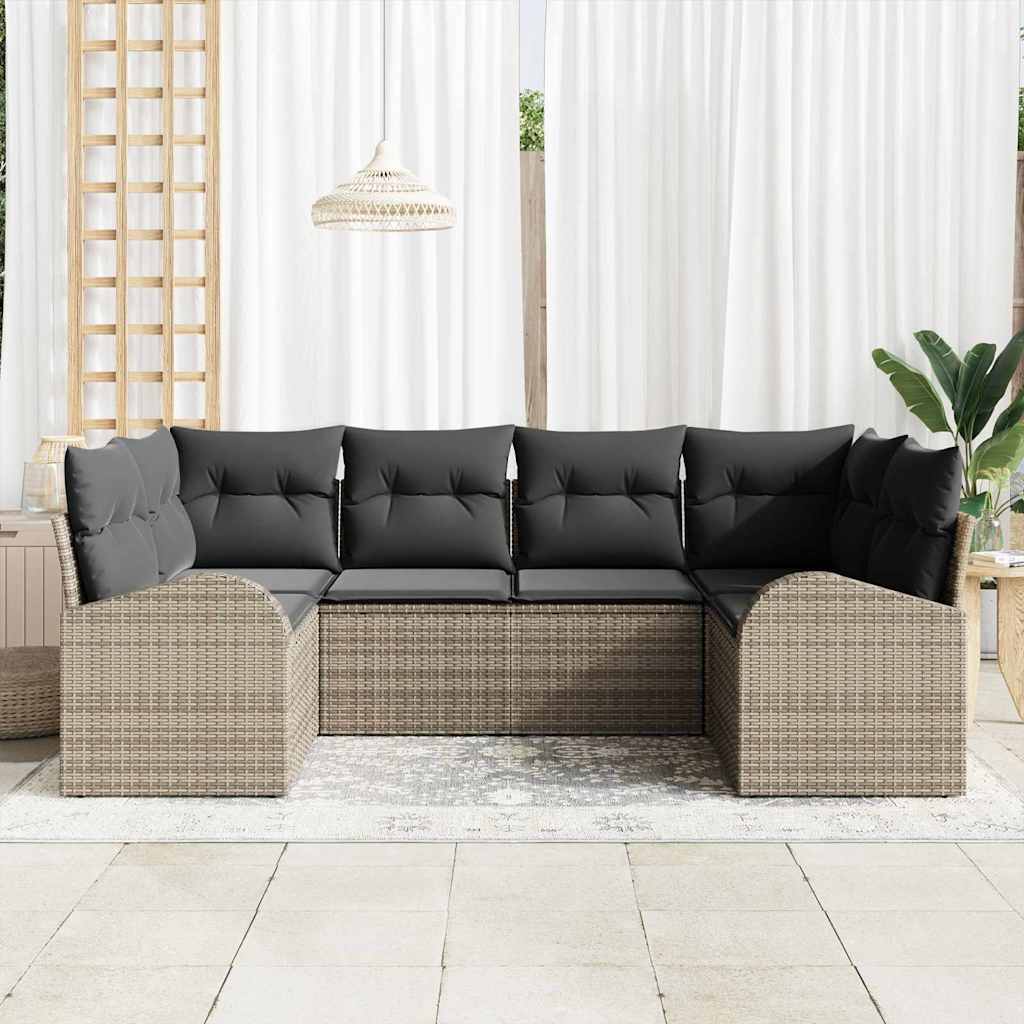 vidaXL Zestaw Sof na Ogród z poduszką 6 pcs Szary Rattan poli