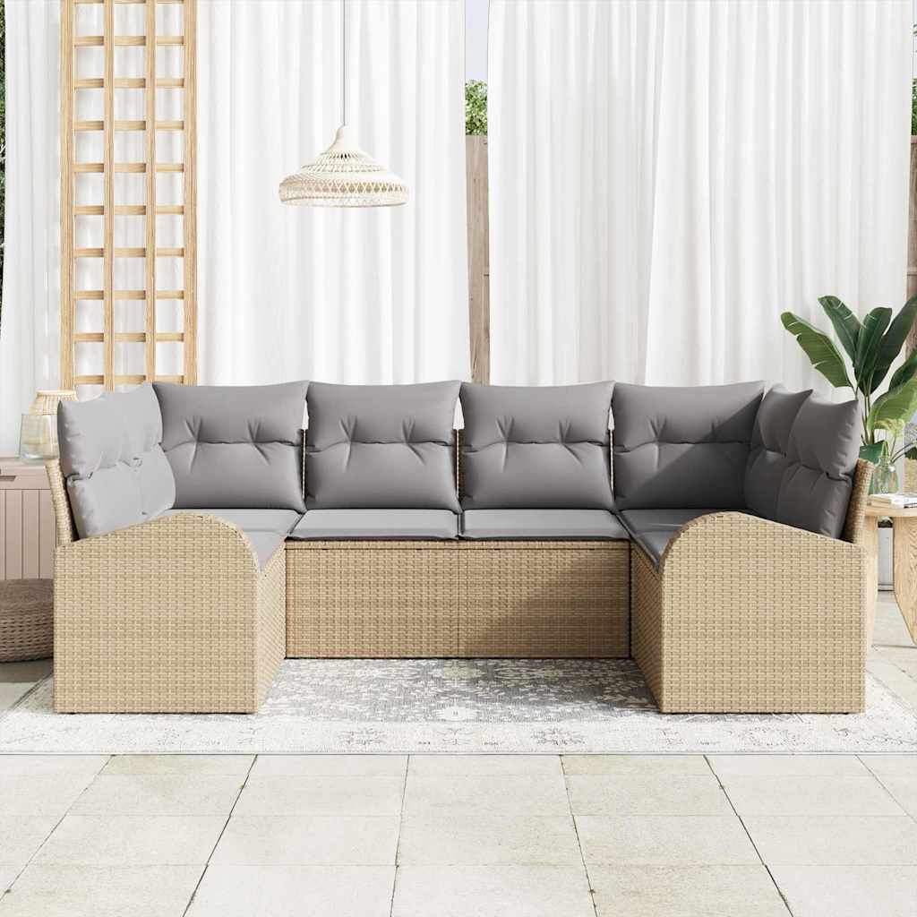 vidaXL Zestaw Sof na Ogród z poduszką 6 pcs Beżowy Rattan poli