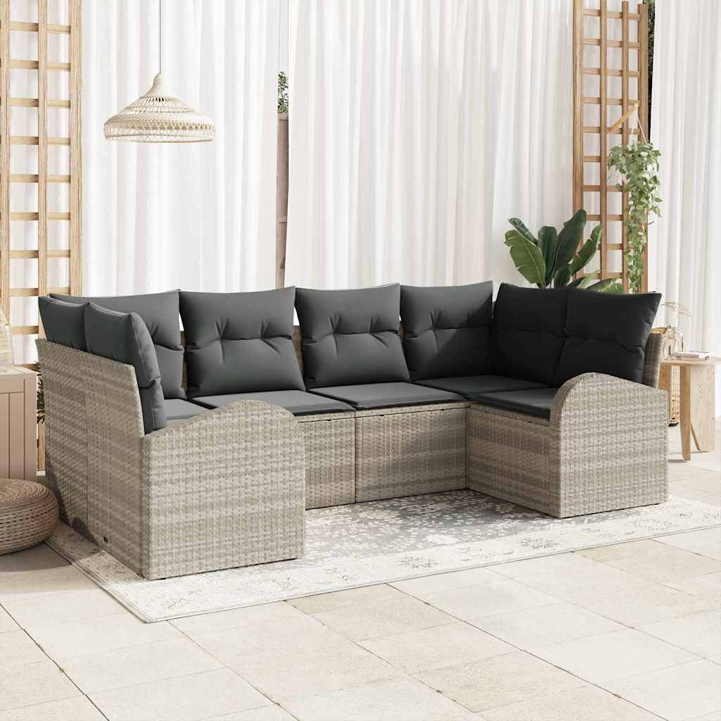 vidaXL Zestaw Sof na Ogród z poduszką 6 pcs Jasnoszary Rattan poli