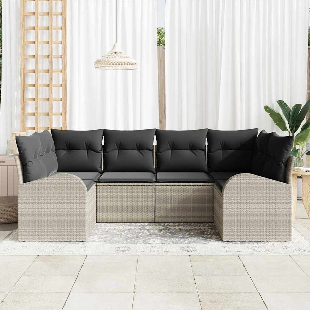 vidaXL Zestaw Sof na Ogród z poduszką 6 pcs Jasnoszary Rattan poli