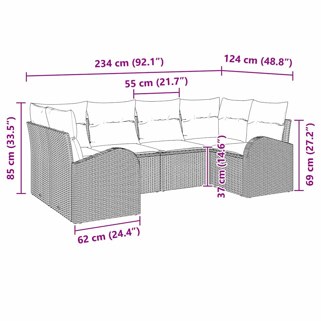 vidaXL Zestaw Sof na Ogród z poduszką 6 pcs Jasnoszary Rattan poli