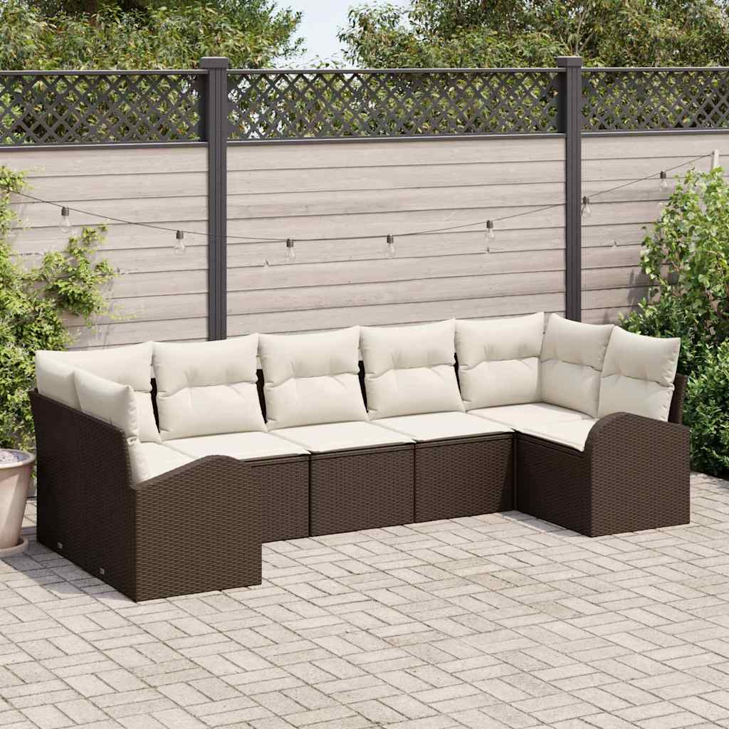 vidaXL Zestaw Sof na Ogród z poduszką 7 pcs Brązowy Rattan poli