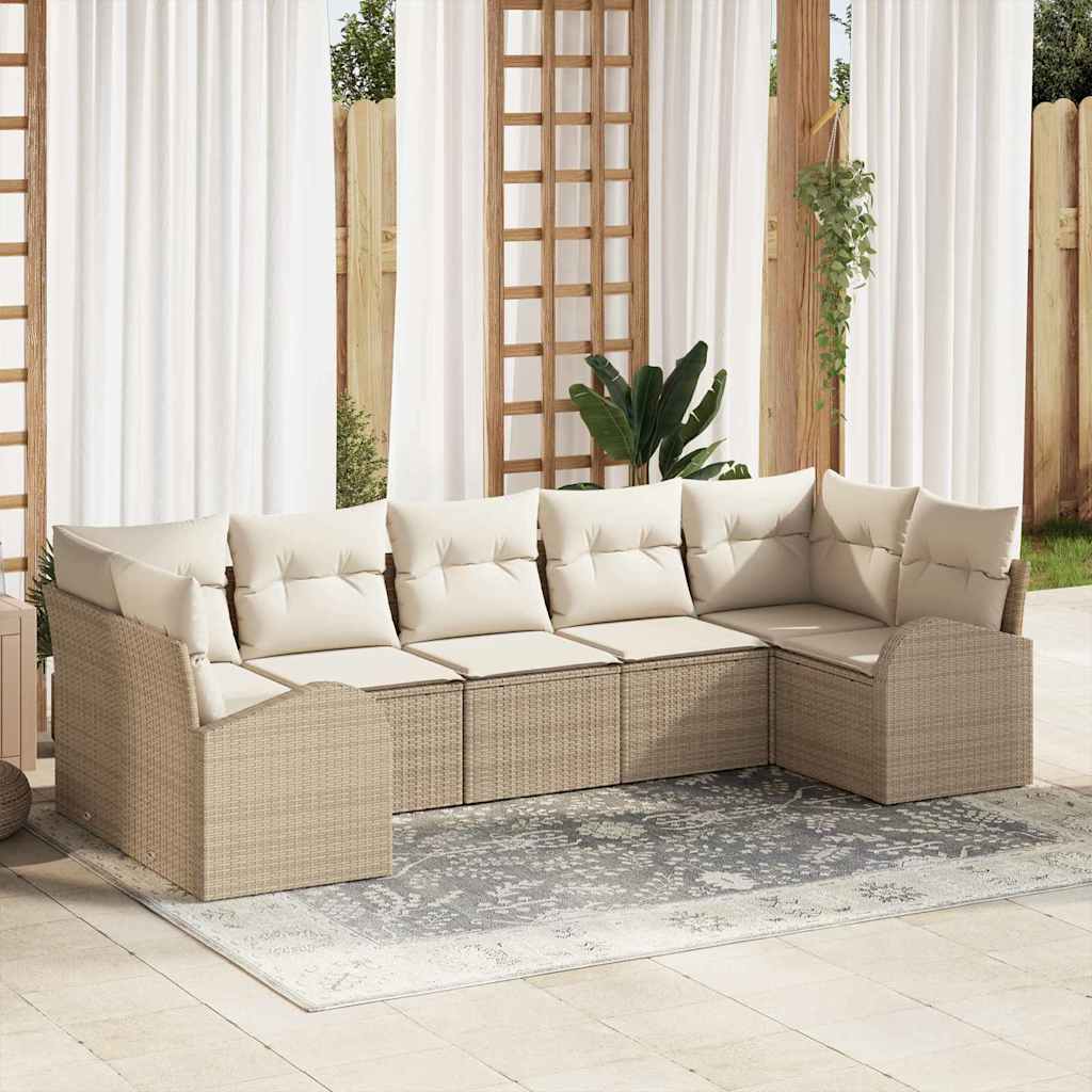 vidaXL Zestaw Sof na Ogród z poduszką 7 pcs Beżowy Rattan poli