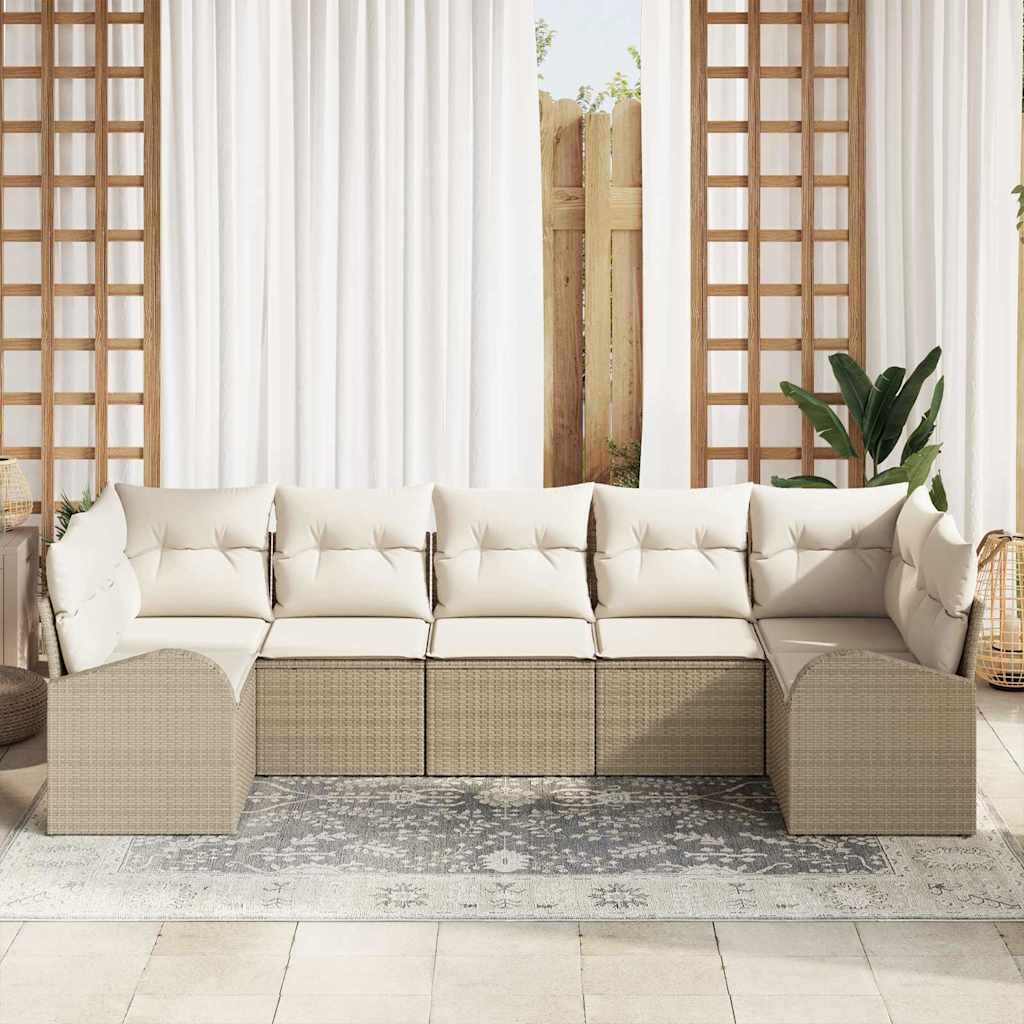 vidaXL Zestaw Sof na Ogród z poduszką 7 pcs Beżowy Rattan poli