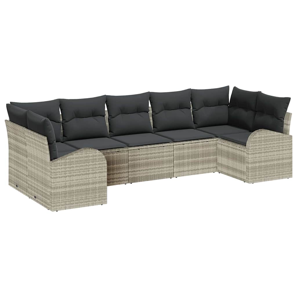 vidaXL Zestaw Sof na Ogród z poduszką 7 pcs Jasnoszary Rattan poli