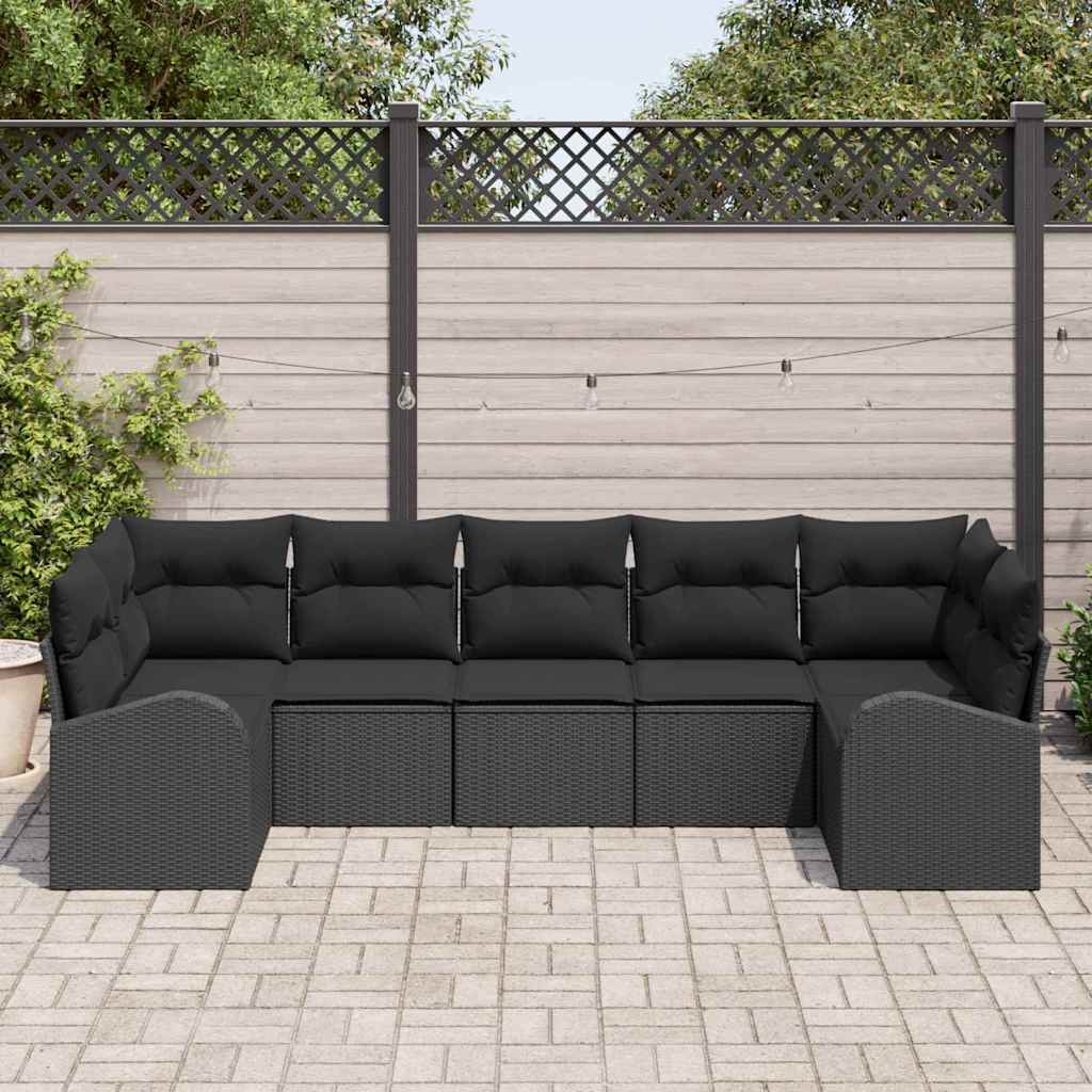 vidaXL Zestaw Sof na Ogród z poduszką 7 pcs Czarny Rattan poli