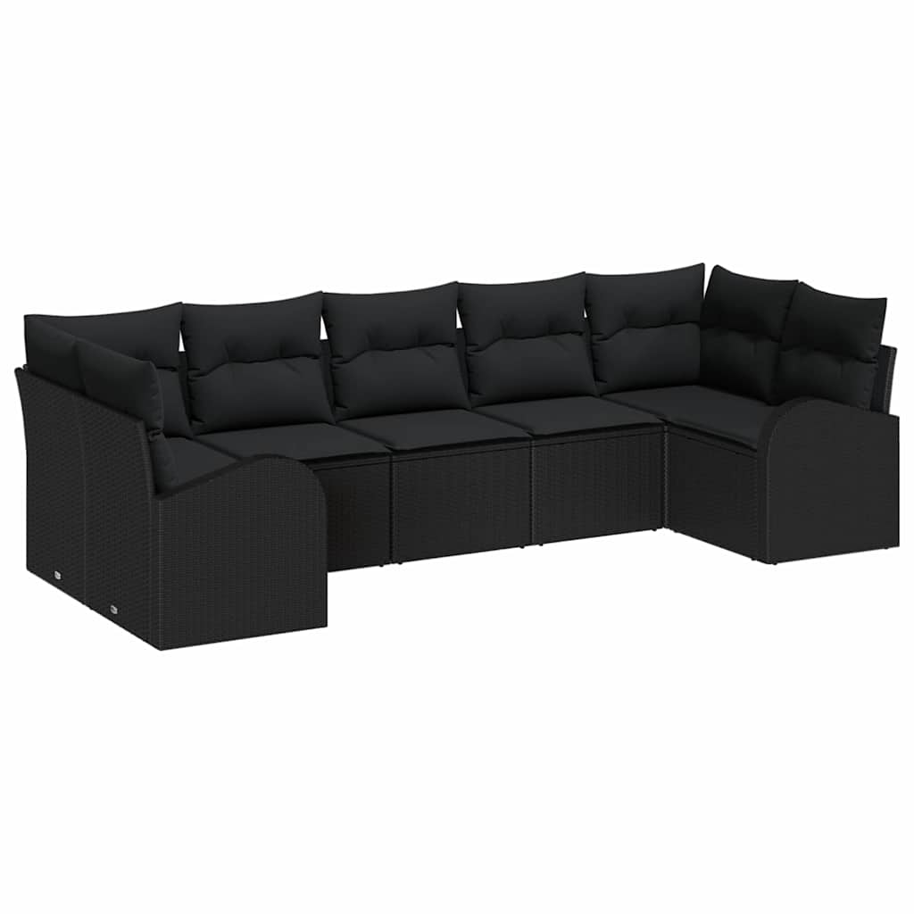 vidaXL Zestaw Sof na Ogród z poduszką 7 pcs Czarny Rattan poli