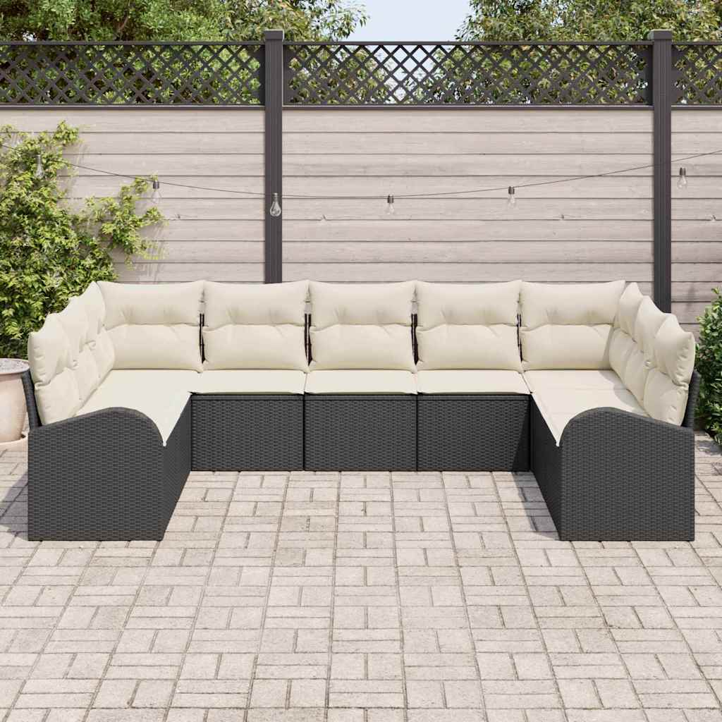 vidaXL Zestaw Sof z poduszką 9 pcs Czarny Rattan poli