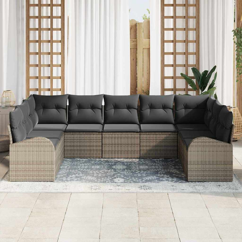 vidaXL Zestaw Sof z poduszką 9 pcs Szary Rattan poli