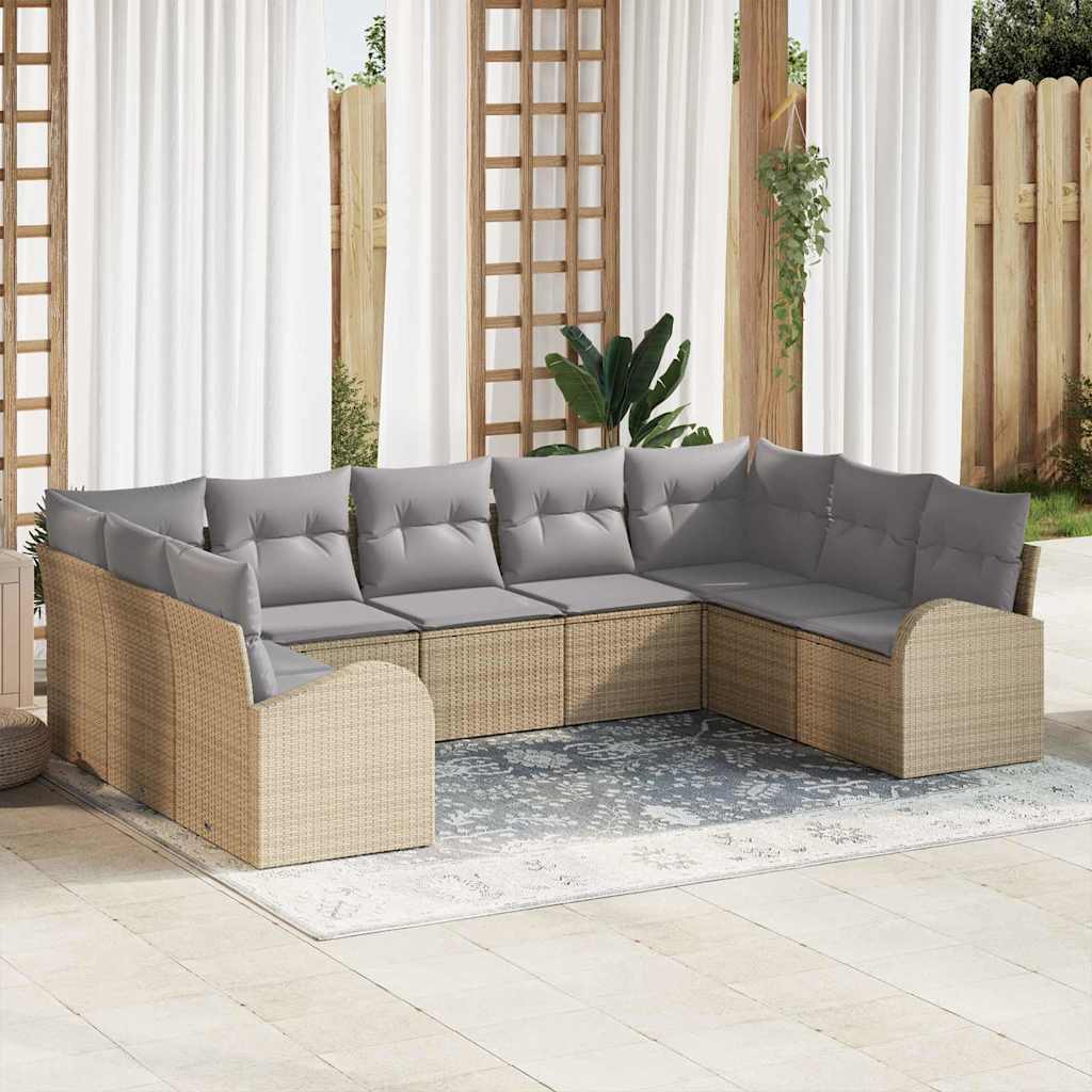 vidaXL Zestaw Sof z poduszką 9 pcs Beżowy Rattan poli