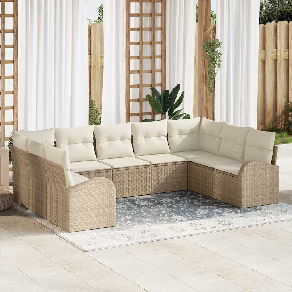 vidaXL Zestaw Sof z poduszką 9 pcs Beżowy Rattan poli