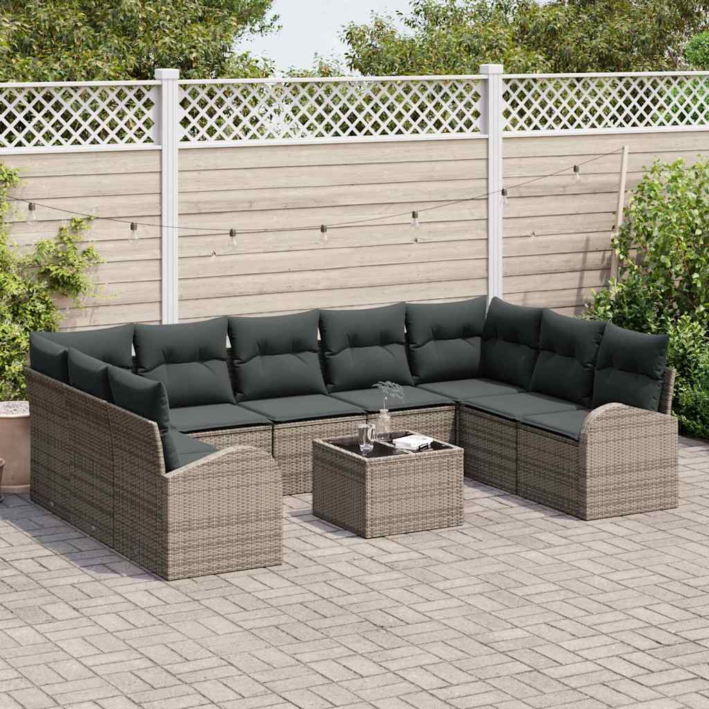 vidaXL Zestaw Sof z poduszką 10 pcs Szary Rattan poli
