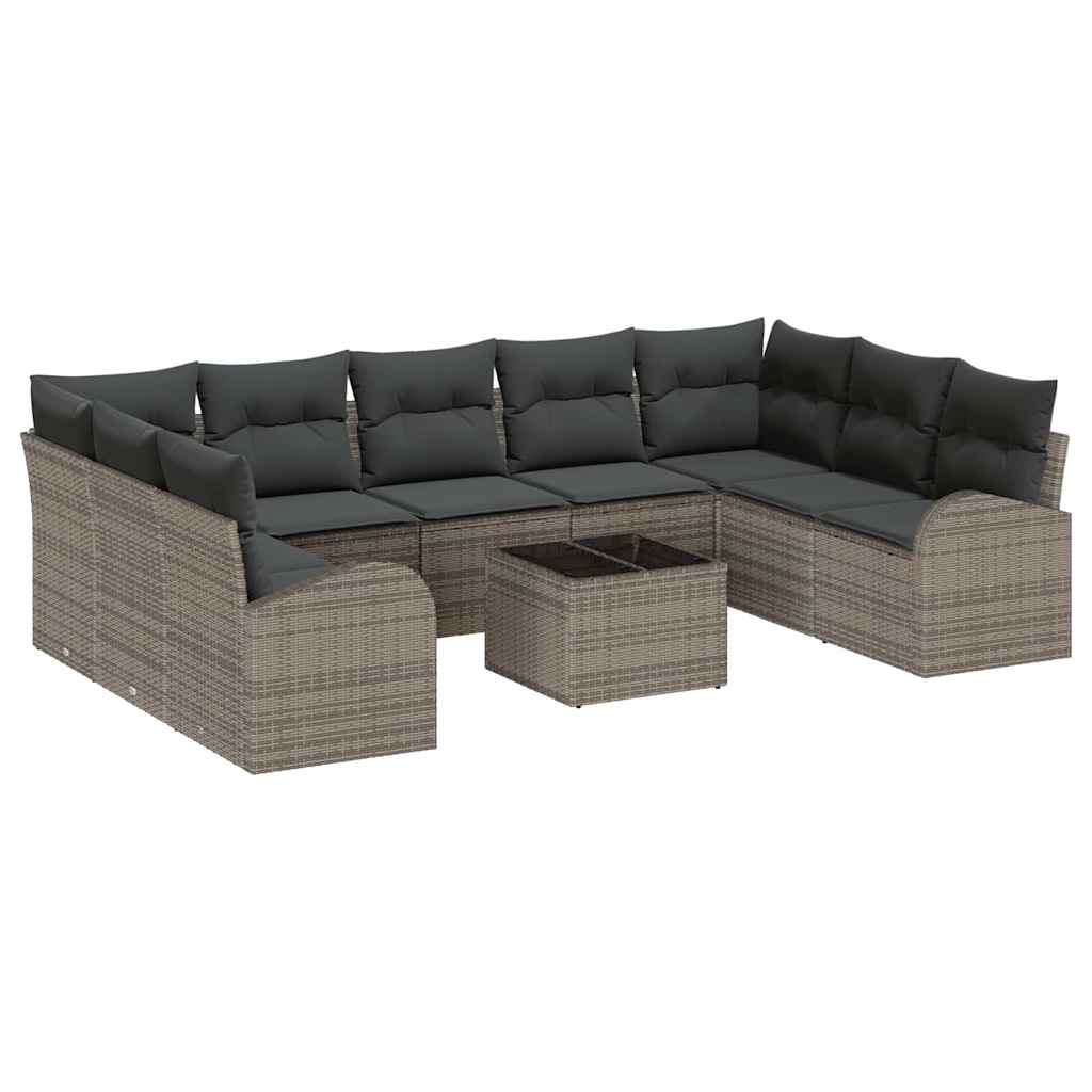 vidaXL Zestaw Sof z poduszką 10 pcs Szary Rattan poli