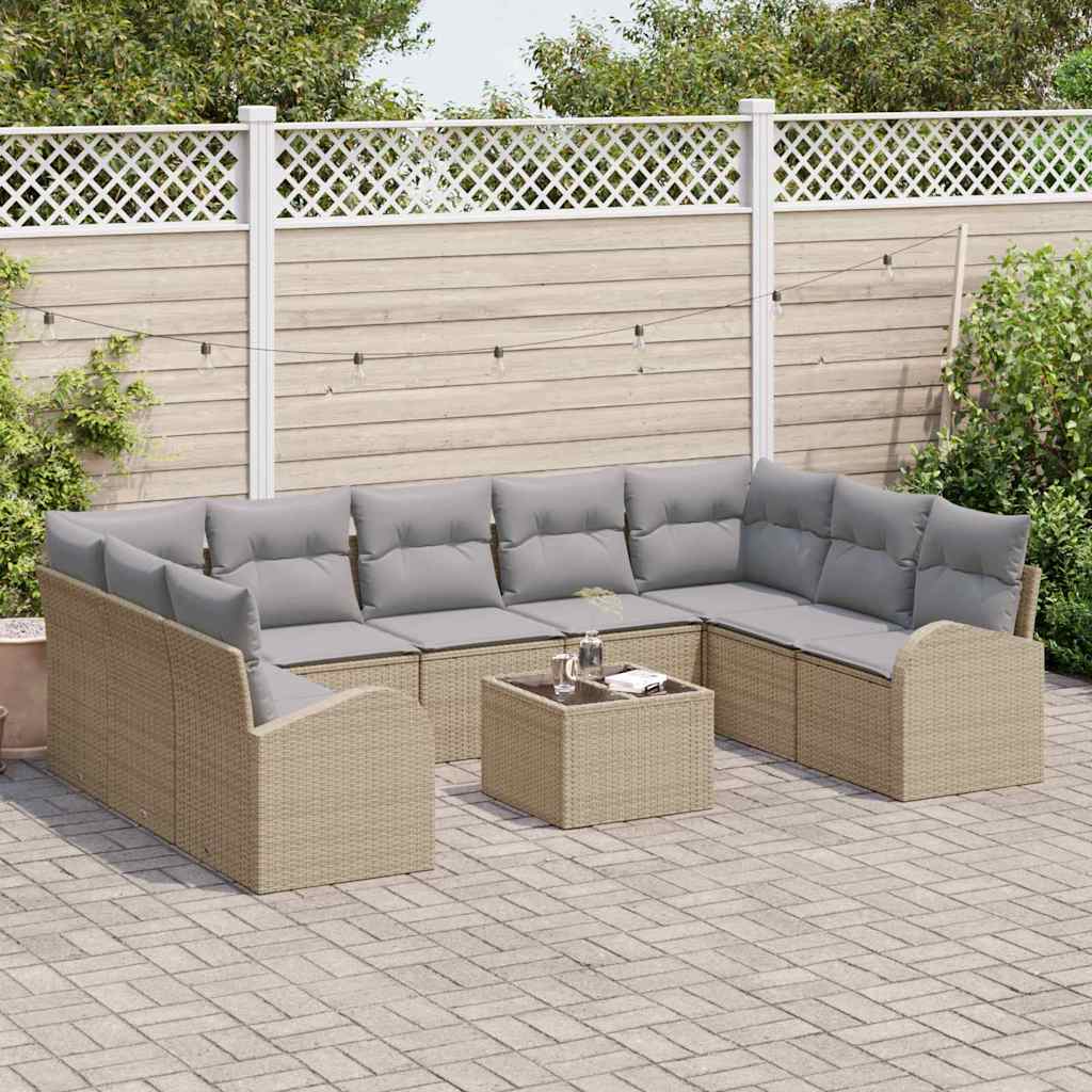 vidaXL Zestaw Sof z poduszką 10 pcs Beżowy Rattan poli