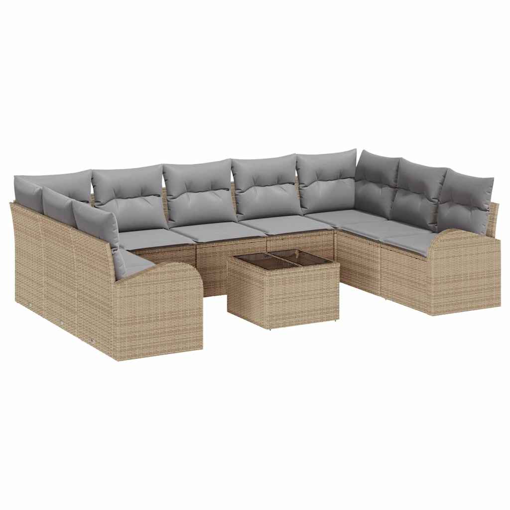 vidaXL Zestaw Sof z poduszką 10 pcs Beżowy Rattan poli